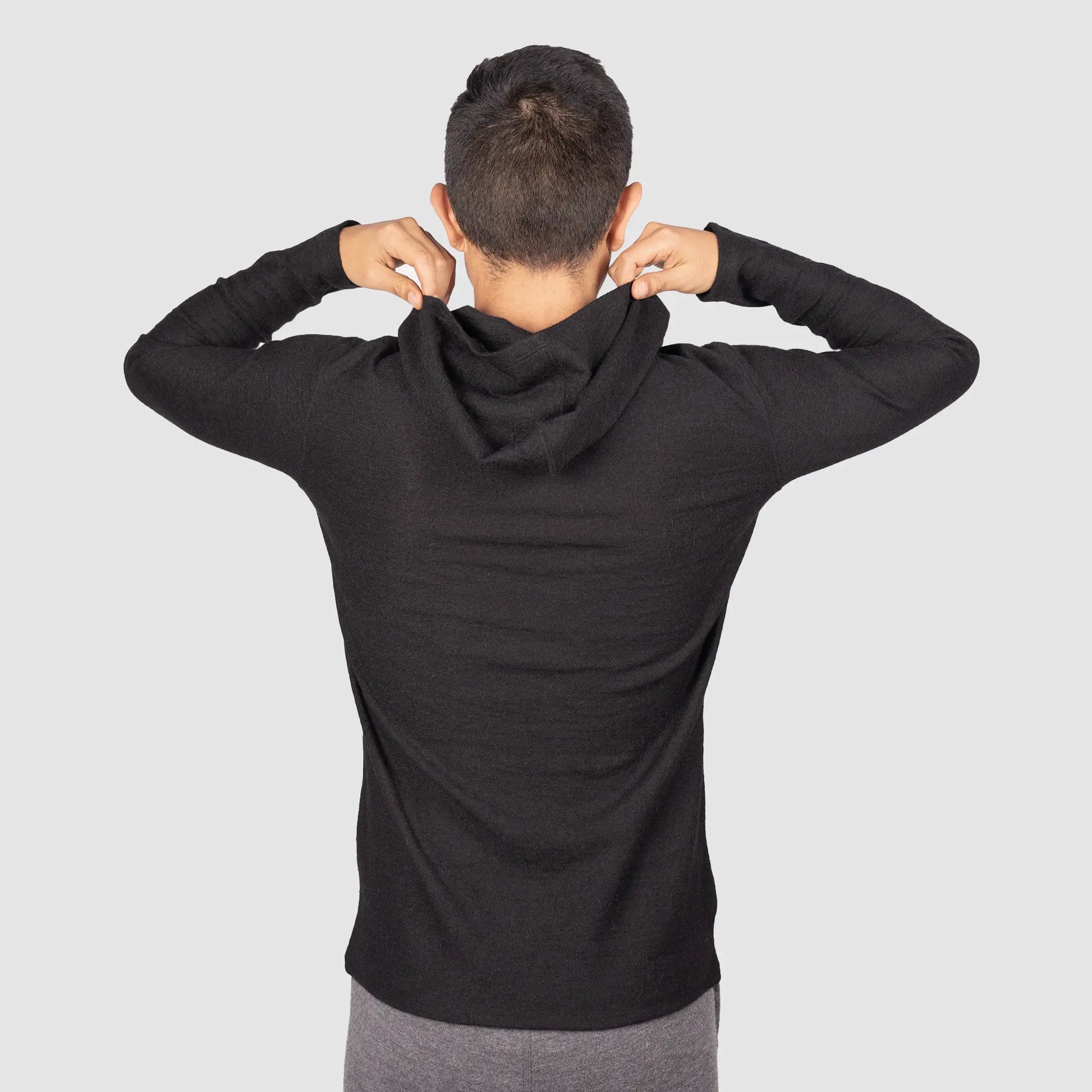 mens ecological alpaca wool longsleeve hoodie color black