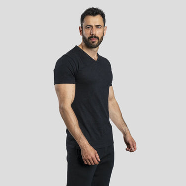 mens eco friendly vneck tshirt color black
