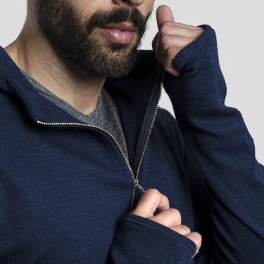 mens thermal wool hoodie jacket full zip color navy blue