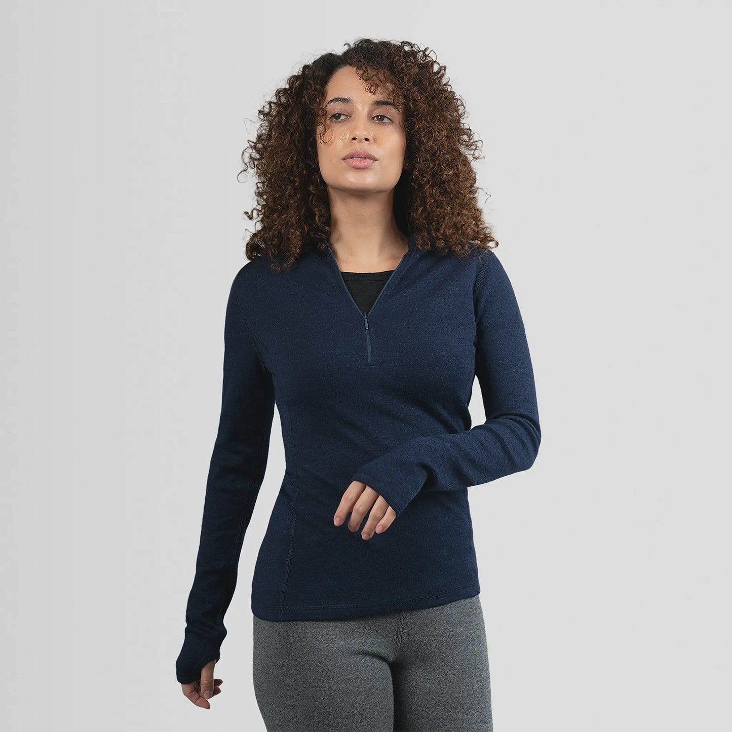 womens natural baselayer hoodie halfzip color navy blue